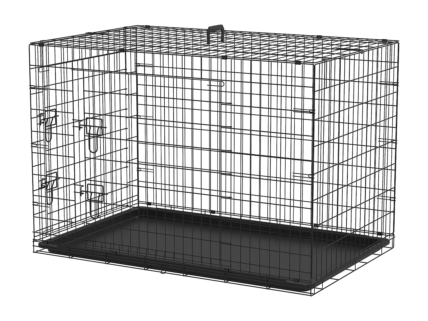 Gabbia per cani e gatti kennel pieghevole con 2 porte e maniglia nero