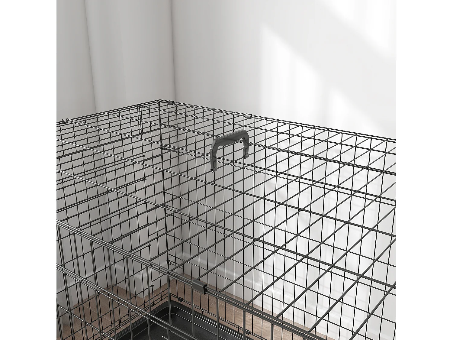 Gabbia per cani e gatti kennel pieghevole con 2 porte e maniglia nero