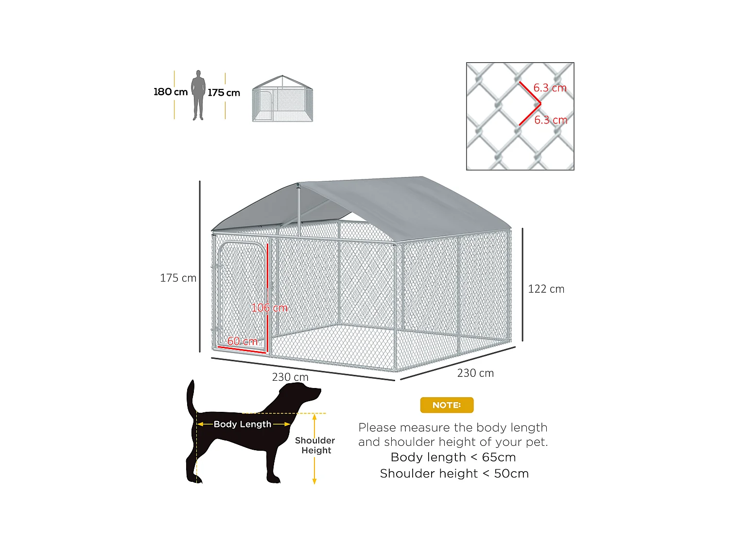 Recinto per cani da esterno in metallo con copertura impermeabile
