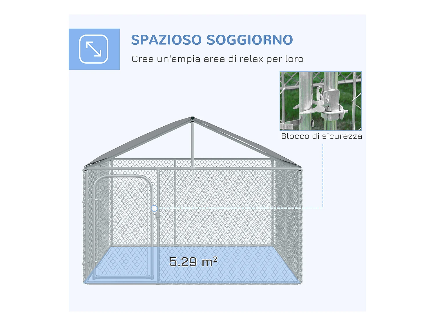 Recinto per cani da esterno in metallo con copertura impermeabile