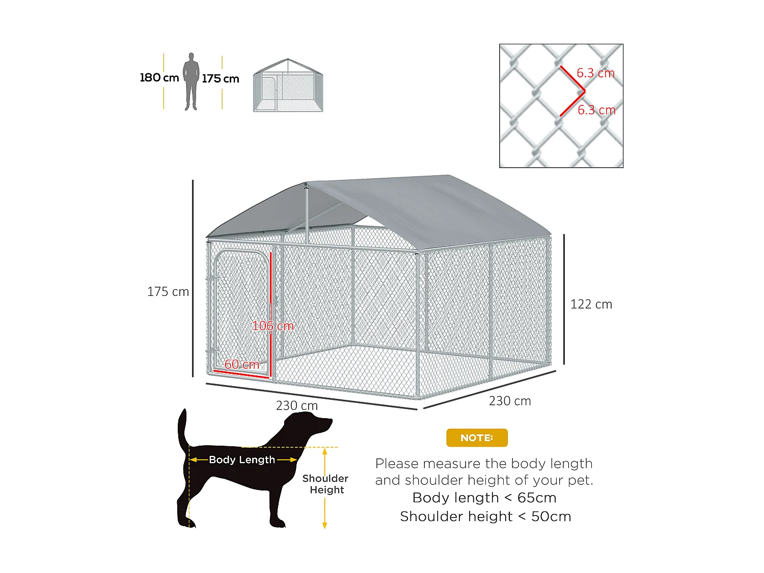 Recinto per cani da esterno in metallo con copertura impermeabile