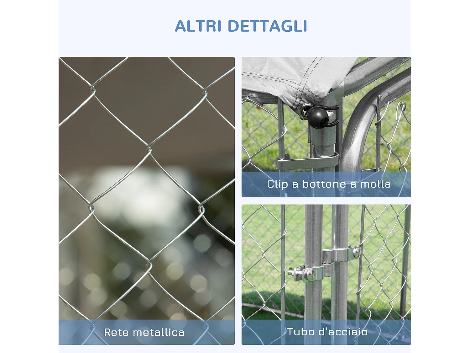 Recinto per cani da esterno in metallo con copertura impermeabile