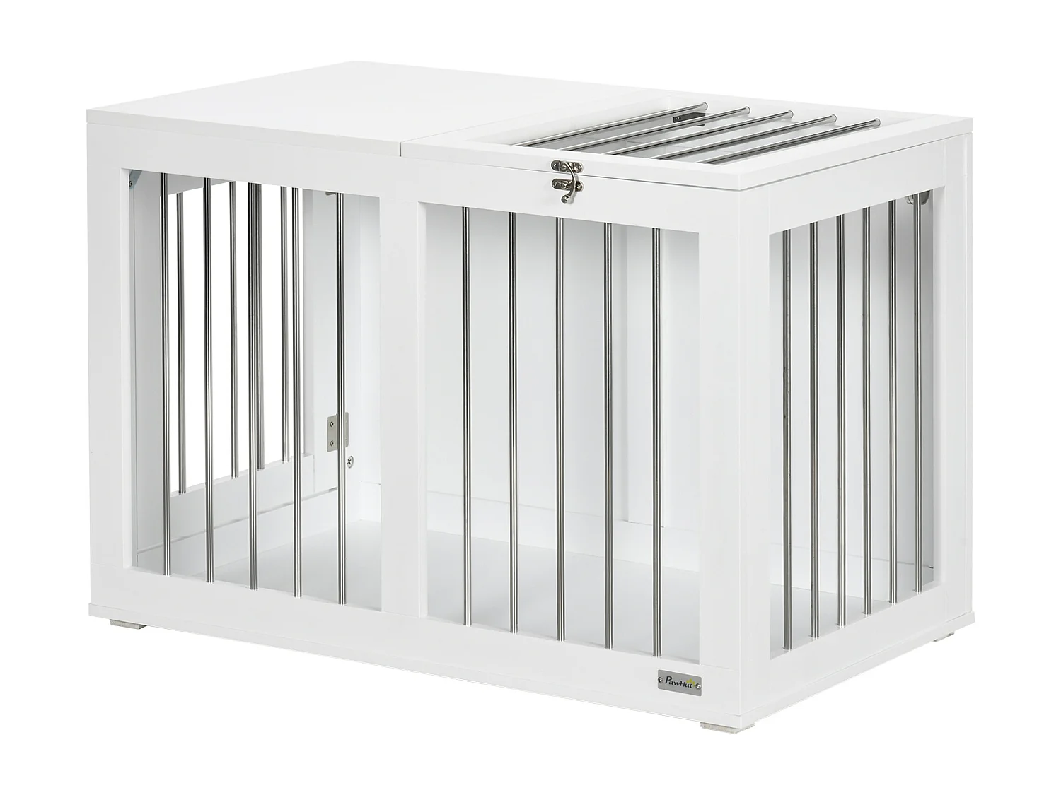 Casetta per cani taglia media con 2 porte bloccabili acciaio e mdf bianco