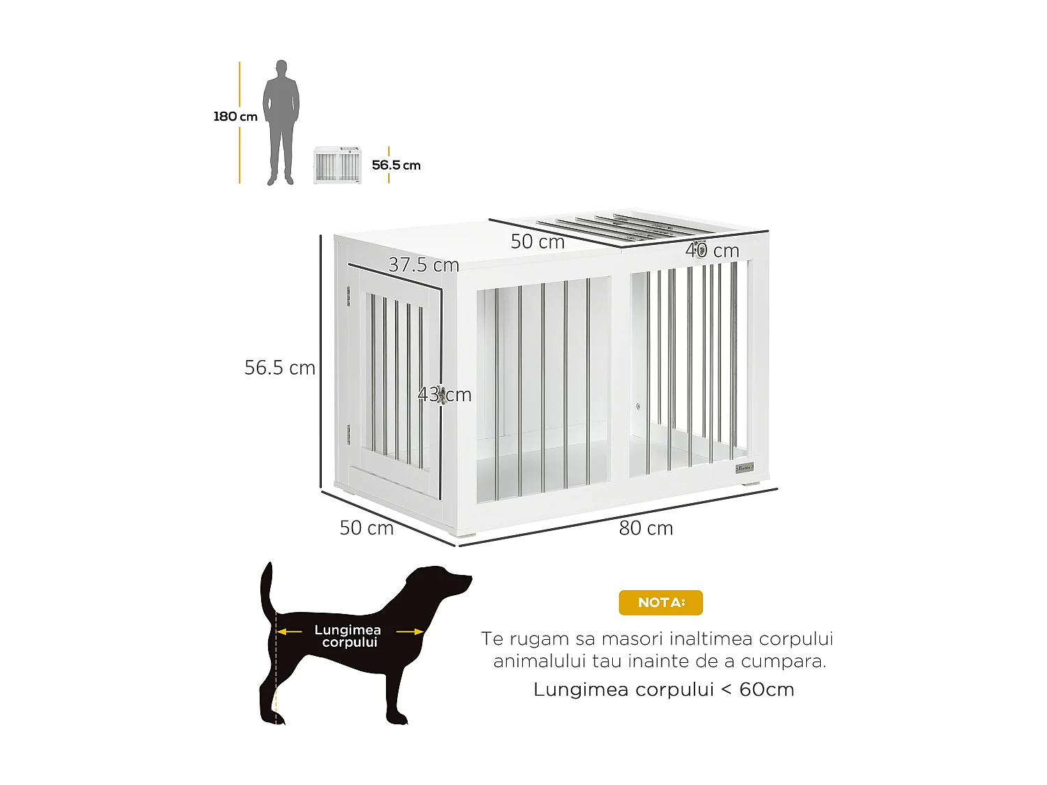 Casetta per cani taglia media con 2 porte bloccabili acciaio e mdf bianco