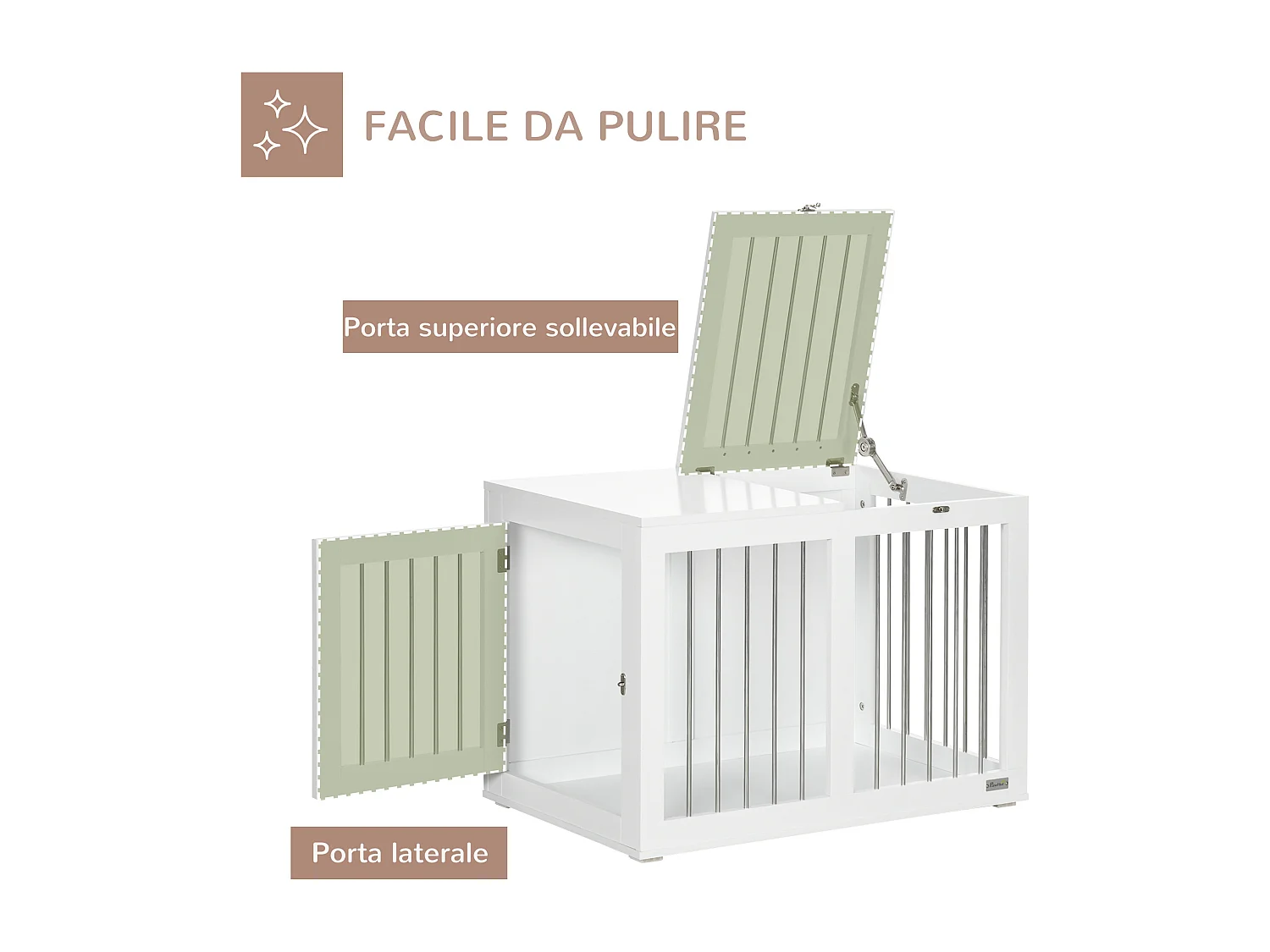 Casetta per cani taglia media con 2 porte bloccabili acciaio e mdf bianco
