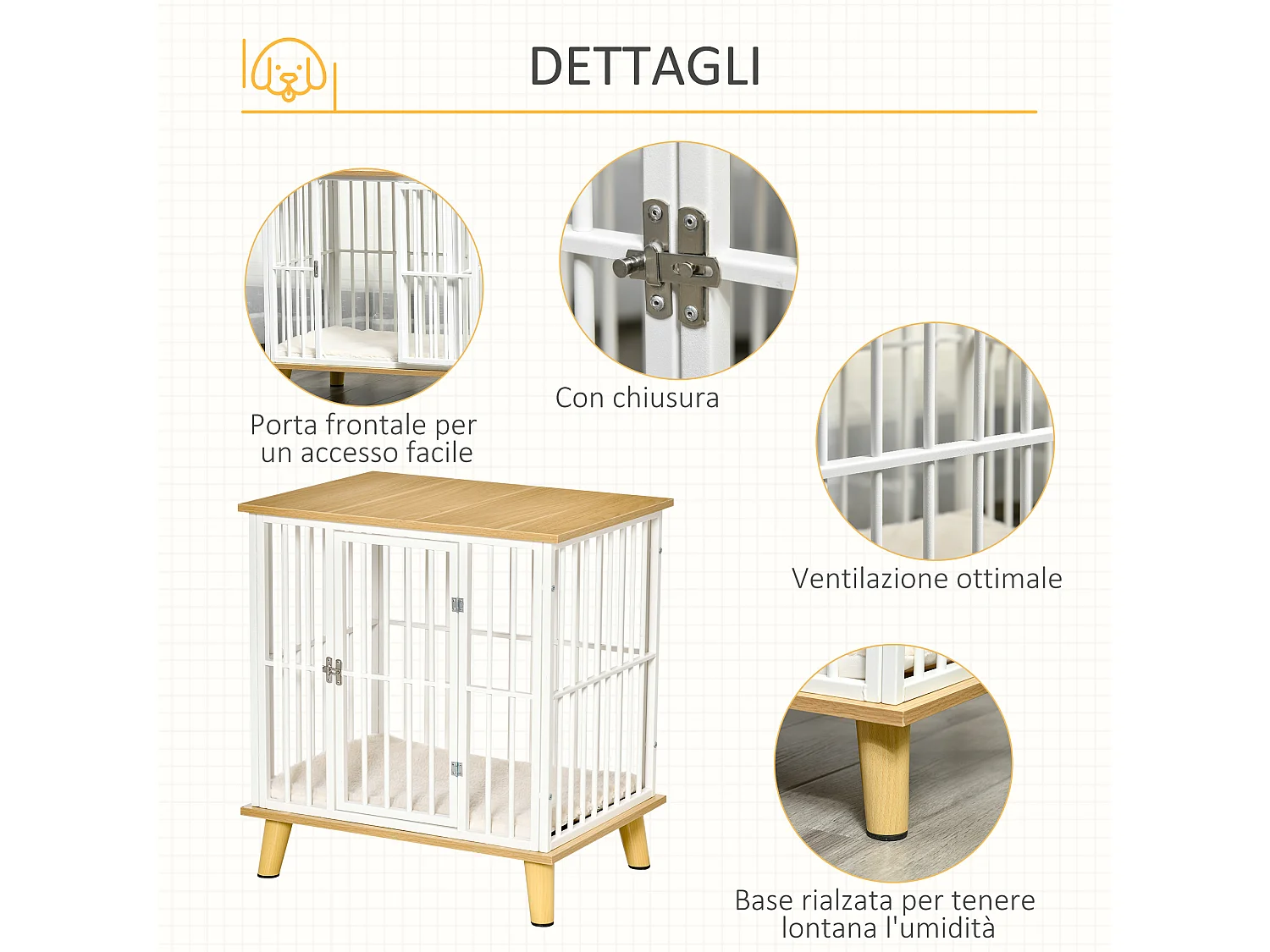 Casetta per cani piccoli da interno con cuscino rimovibile e lavabile