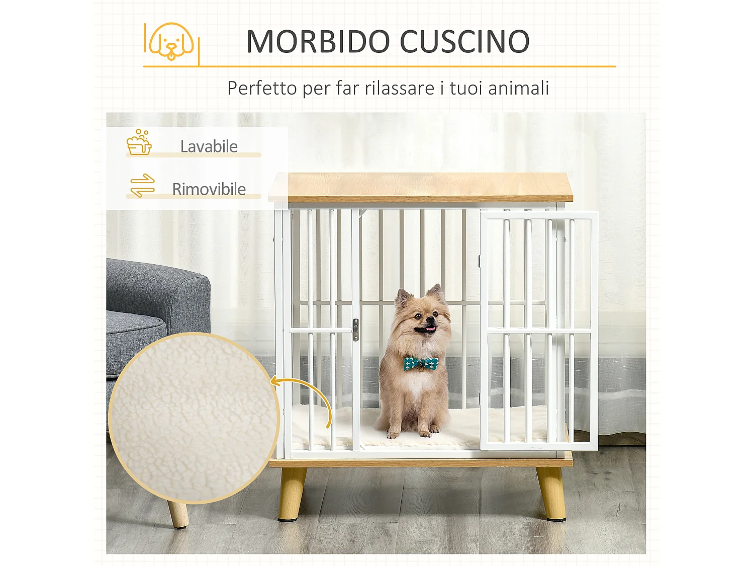 Casetta per cani piccoli da interno con cuscino rimovibile e lavabile