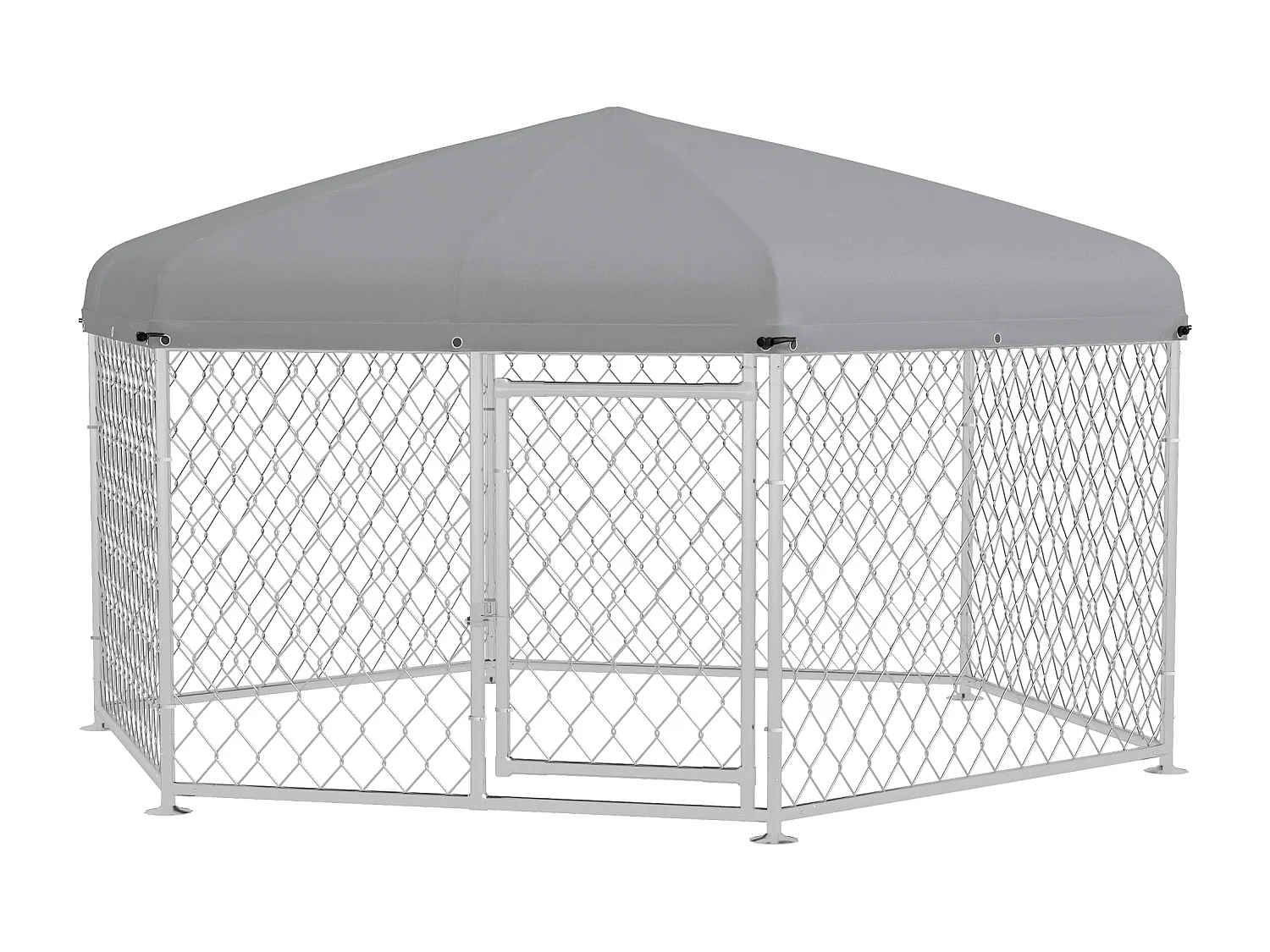 Recinto per cani taglia grande tetto tessuto oxford 2.1x1.85x1.5m argento