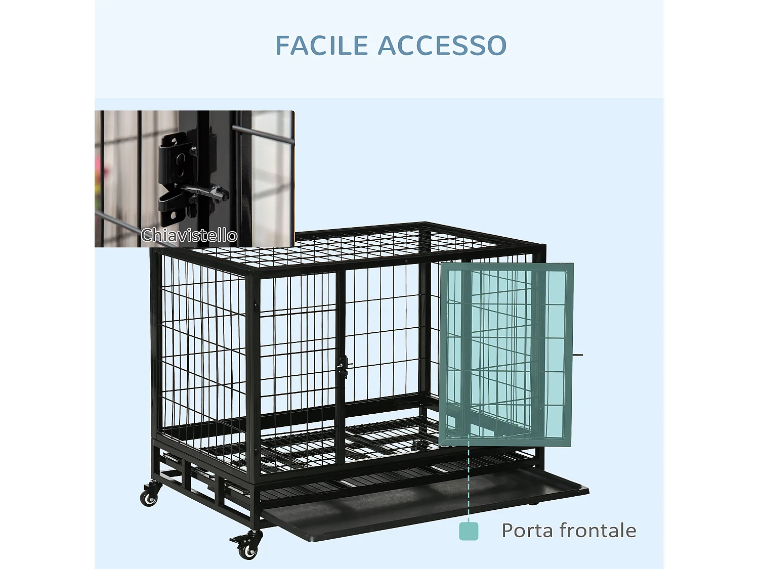 Gabbia box per cani e cuccioli da interno esterno con ruote