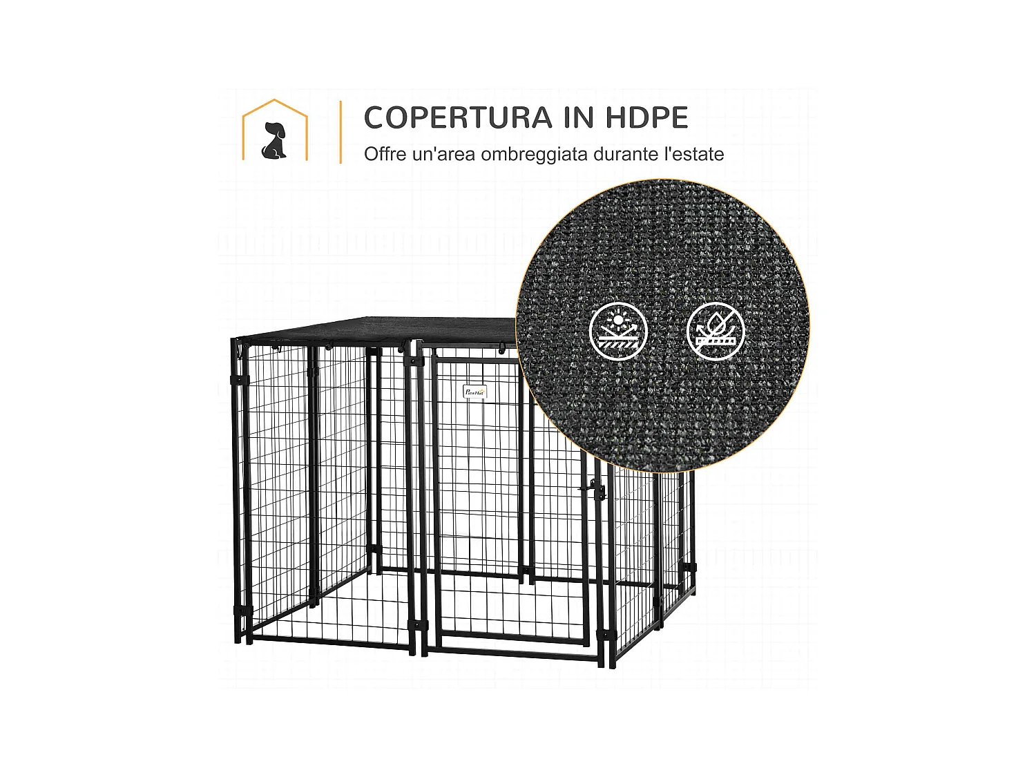 Recinto per cani pieghevole con copertura 8 pannelli e porta bloccabile