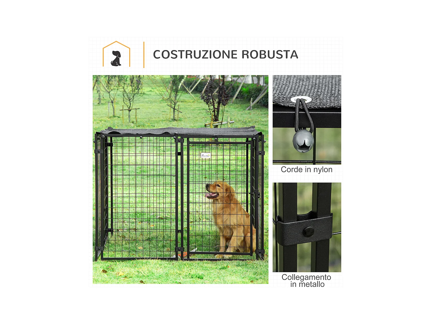 Recinto per cani pieghevole con copertura 8 pannelli e porta bloccabile