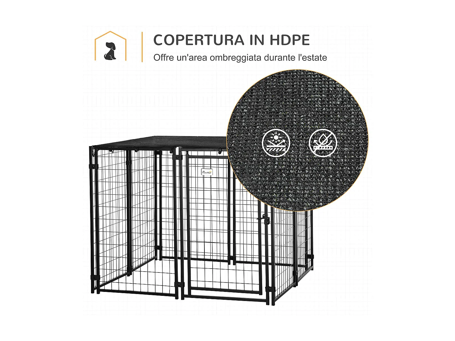 Recinto per cani pieghevole con copertura 8 pannelli e porta bloccabile