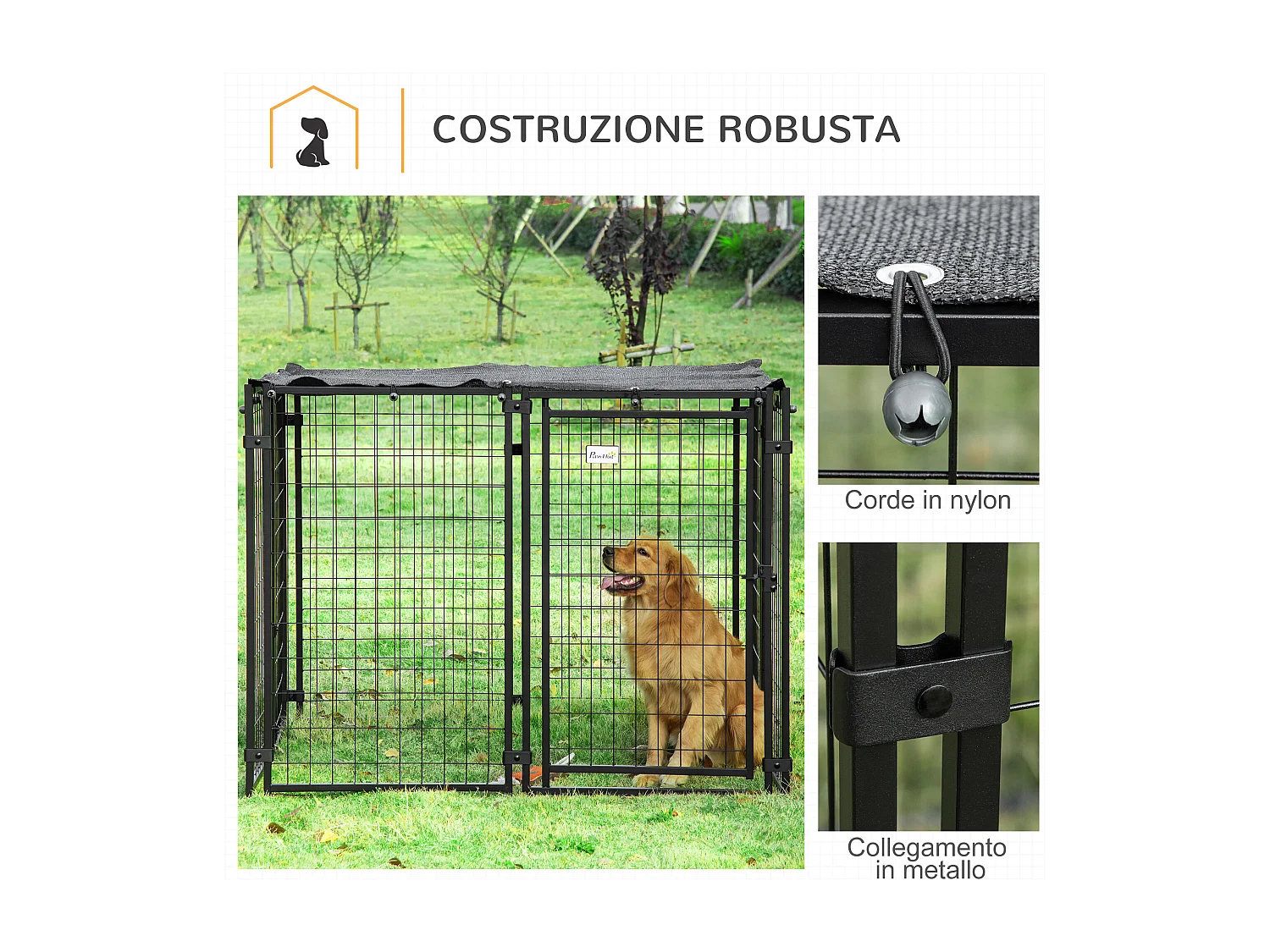 Recinto per cani pieghevole con copertura 8 pannelli e porta bloccabile