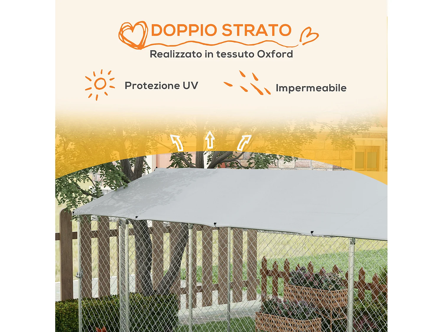 Kennel per cani da esterno con tetto impermeabile in acciaio 6x2.3x2.3m