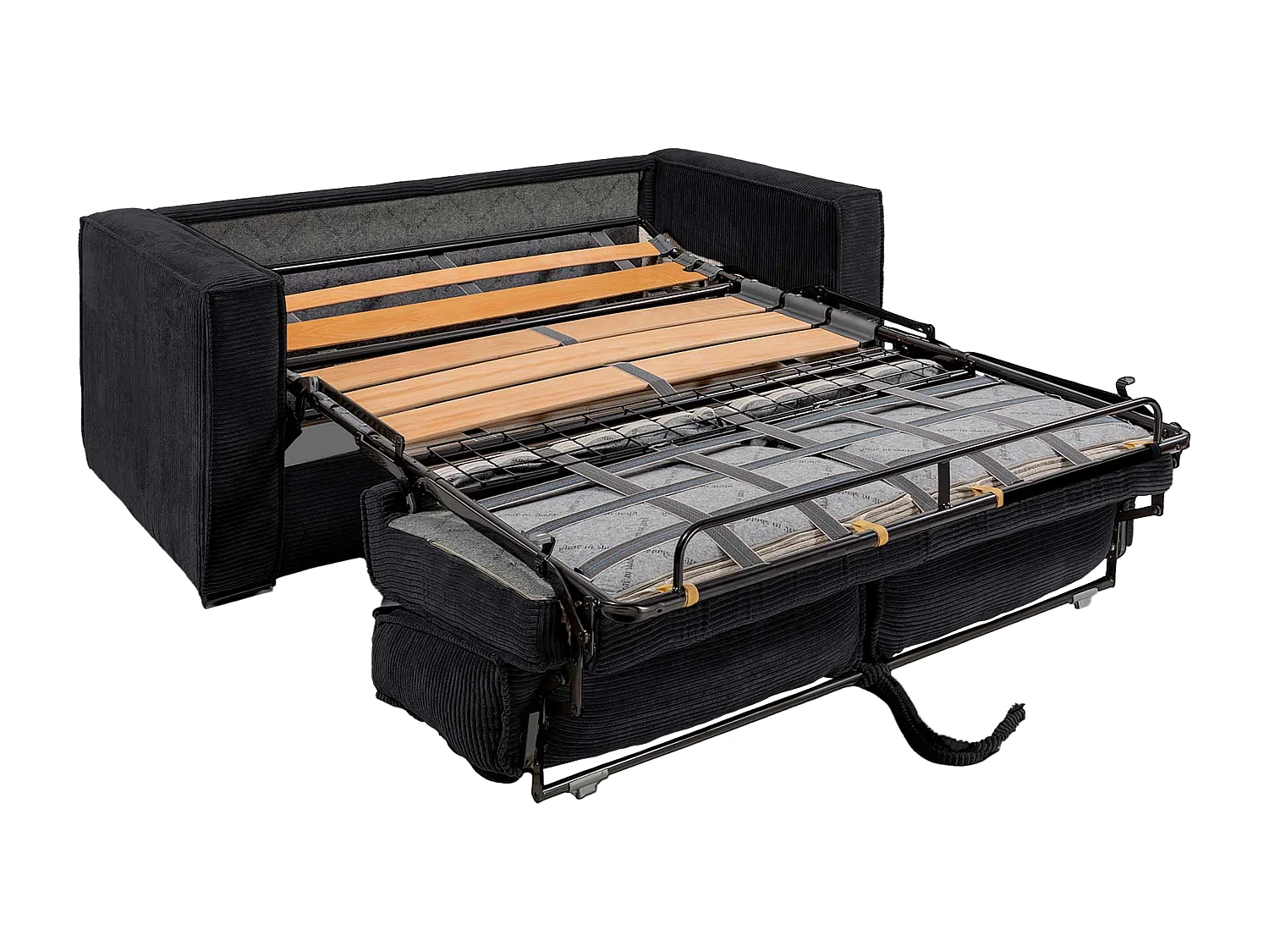 Canapé 3 places convertible express en velours côtelé noir - Couchage à lattes larges 140 cm - Matelas 18 cm LORETO