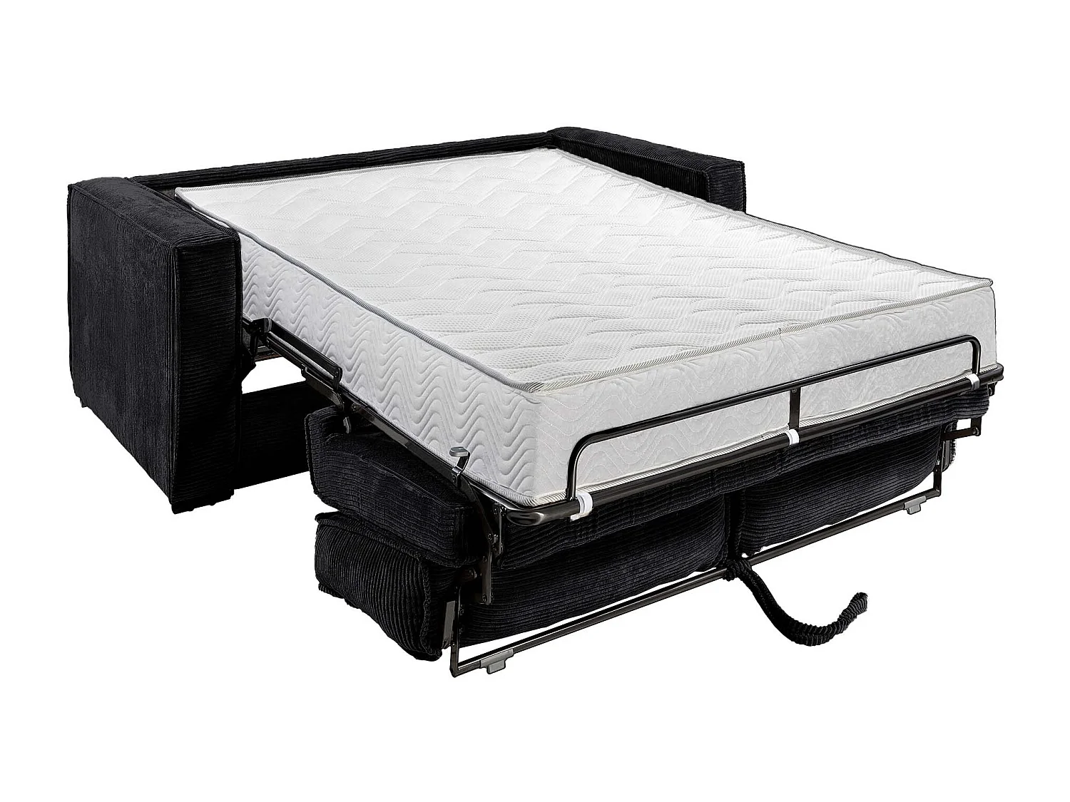 Canapé 3 places convertible express en velours côtelé noir - Couchage 140 cm - Matelas 22 cm avec mémoire de forme LORETO