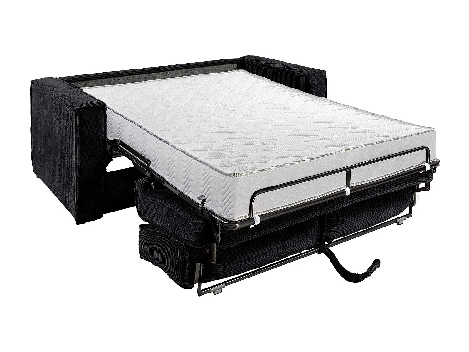 Canapé 3 places convertible express en velours côtelé noir - Couchage 140 cm - Matelas 18 cm LORETO