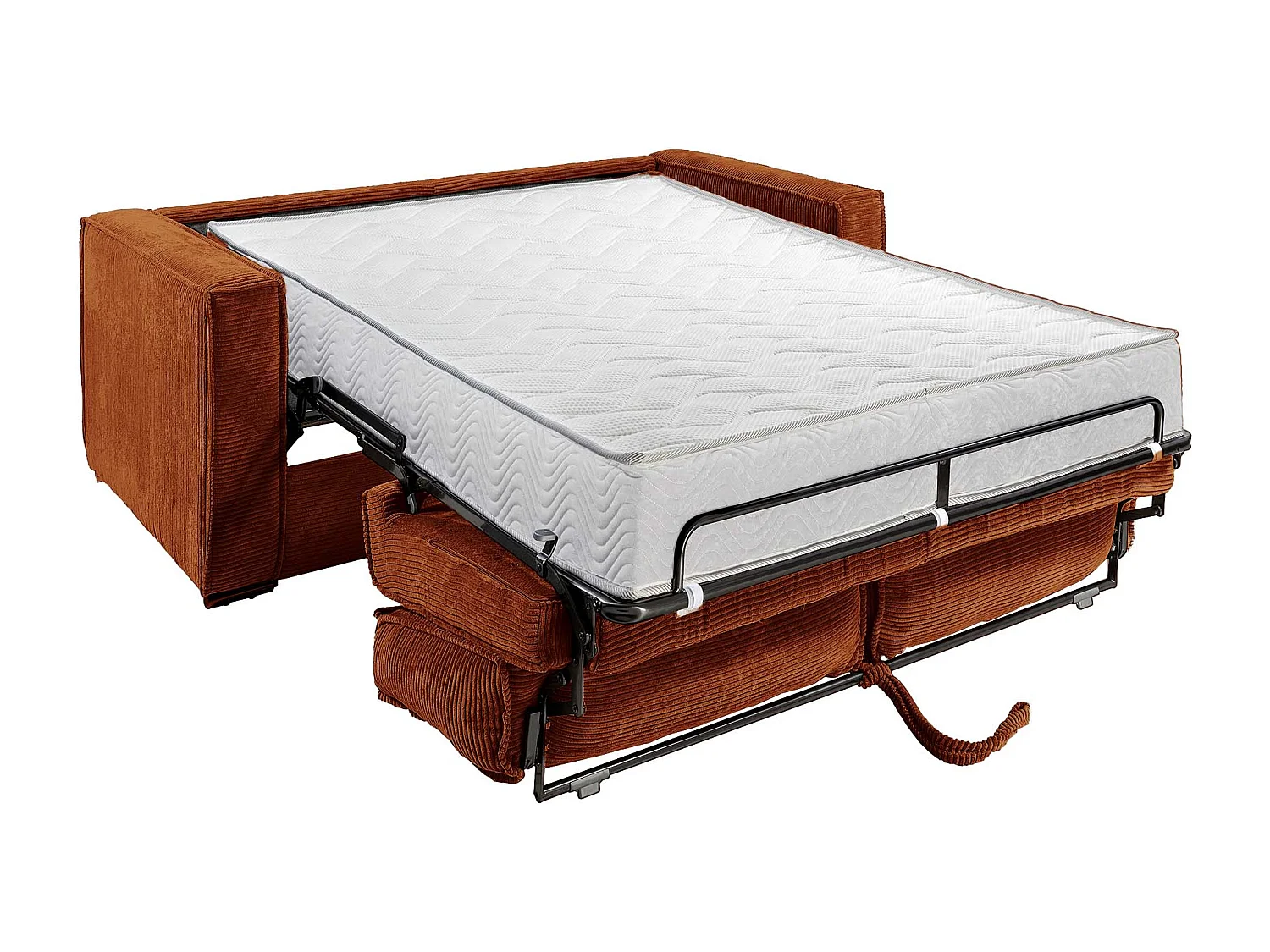 Canapé 4 places convertible express en velours côtelé terracotta - Couchage à lattes larges 160 cm - Matelas 22 cm avec mémoire de forme LORETO