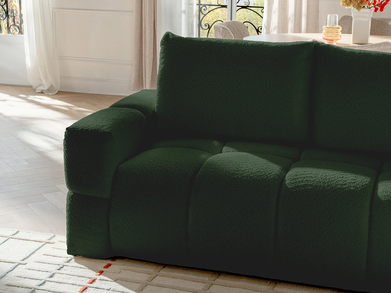 Canapé d'angle réversible convertible en tissu bouclette vert ISSORO