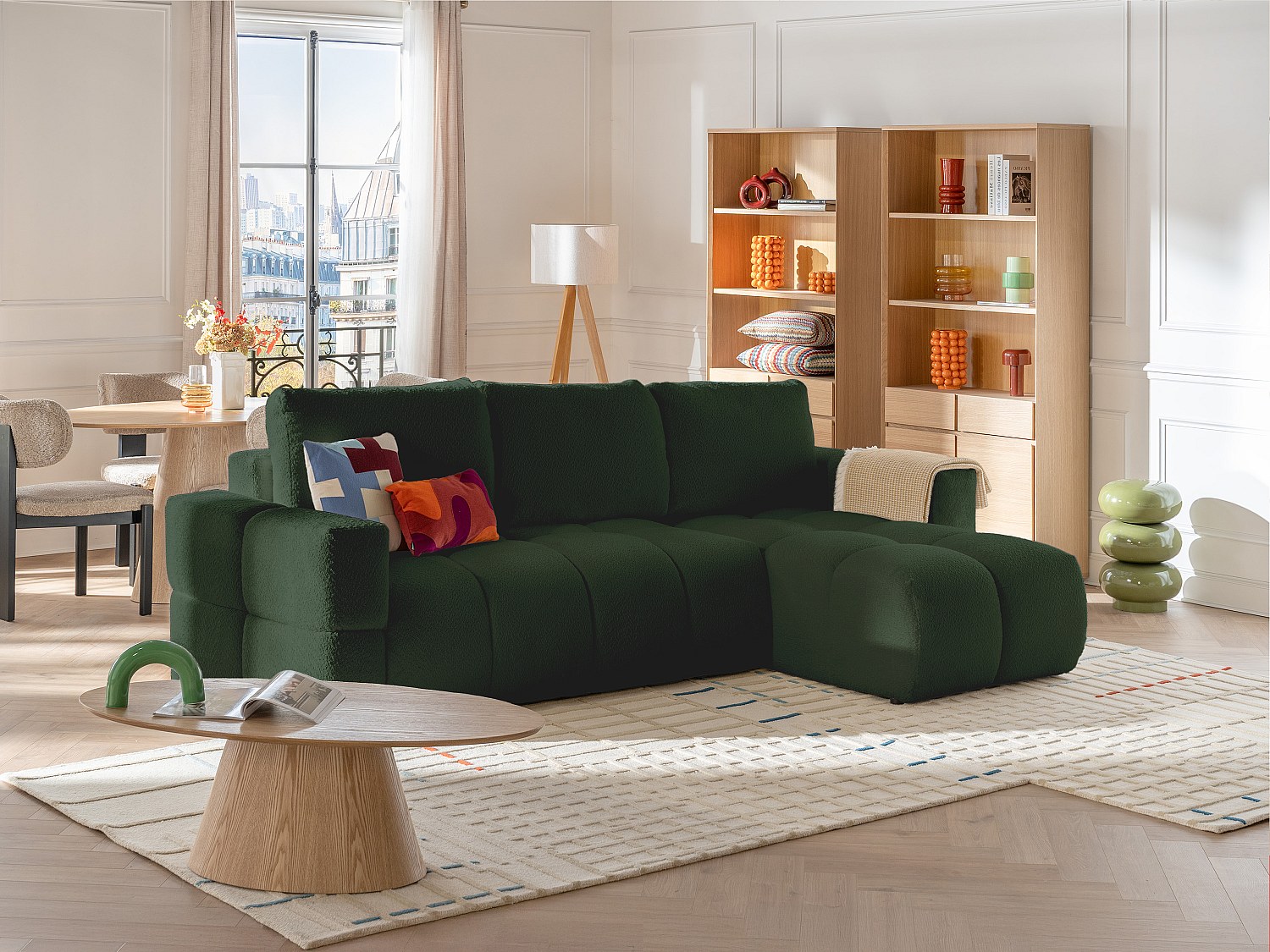 Ecksofa mit Schlaffunktion - Ecke wechselbar - Bouclé-Stoff - Beige - ISSOR günstig online kaufen