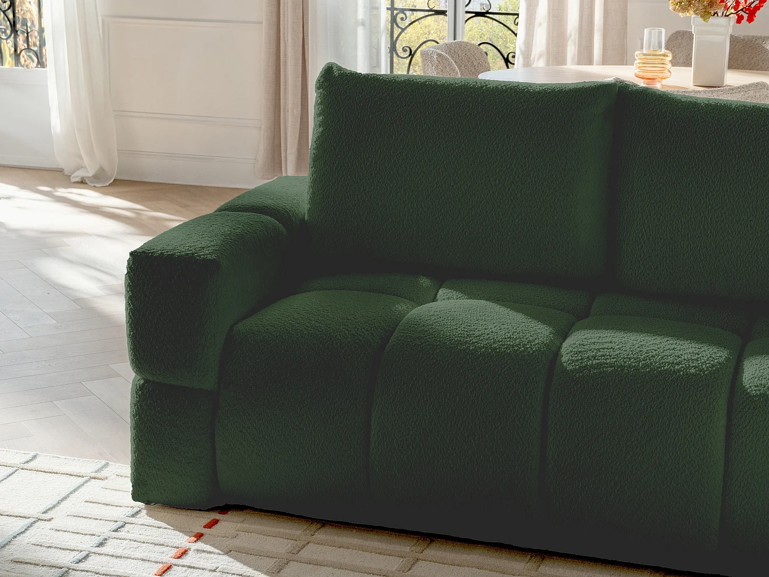 Canapé d'angle réversible convertible en tissu bouclette vert ISSORO