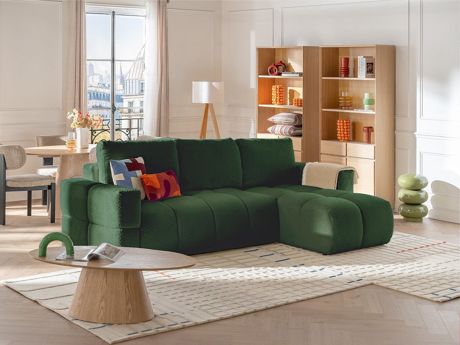 Ecksofa mit Schlaffunktion - Ecke wechselbar - Bouclé-Stoff - Beige - ISSOR günstig online kaufen