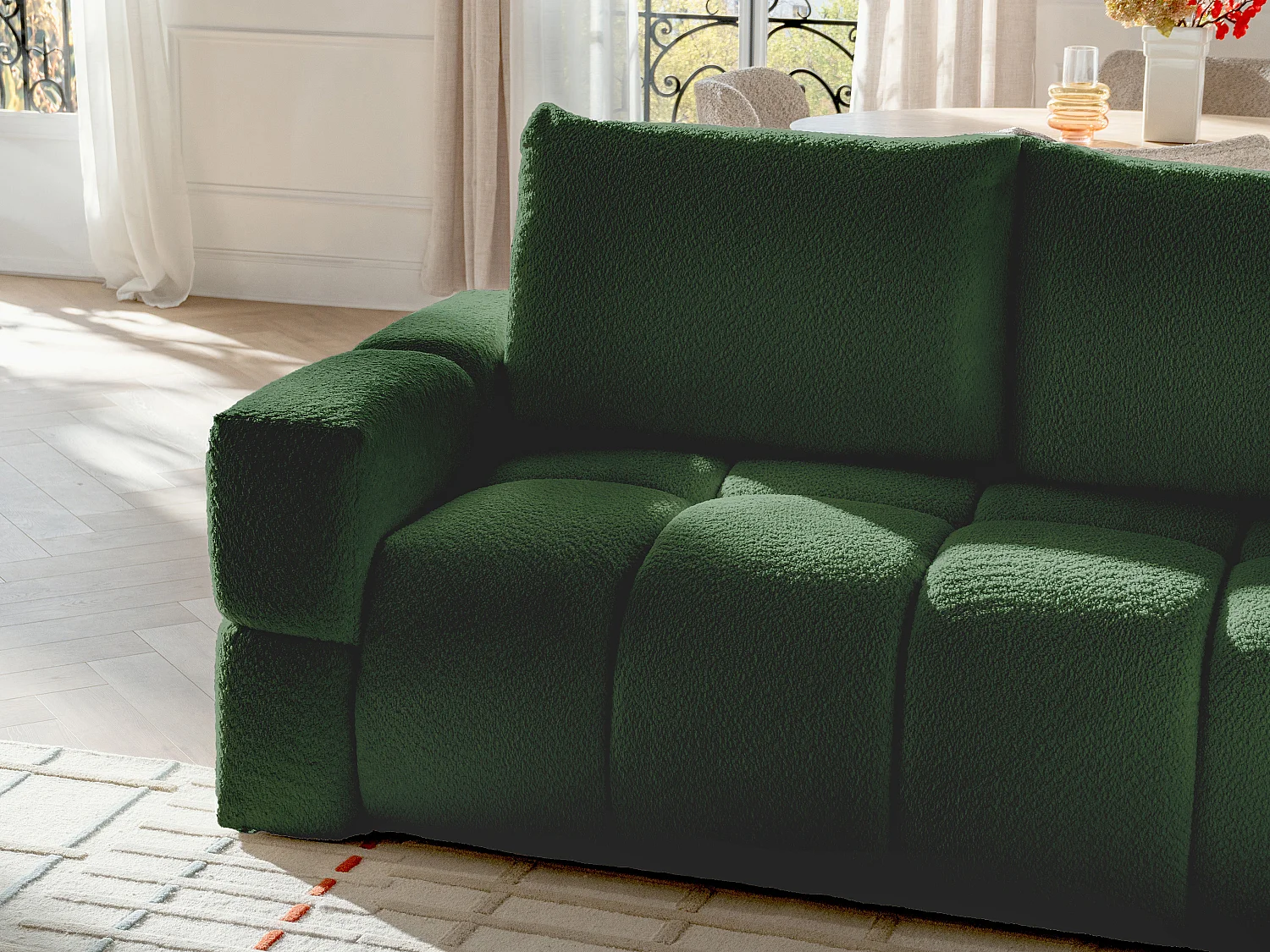 Canapé d'angle réversible convertible en tissu bouclette vert ISSORO