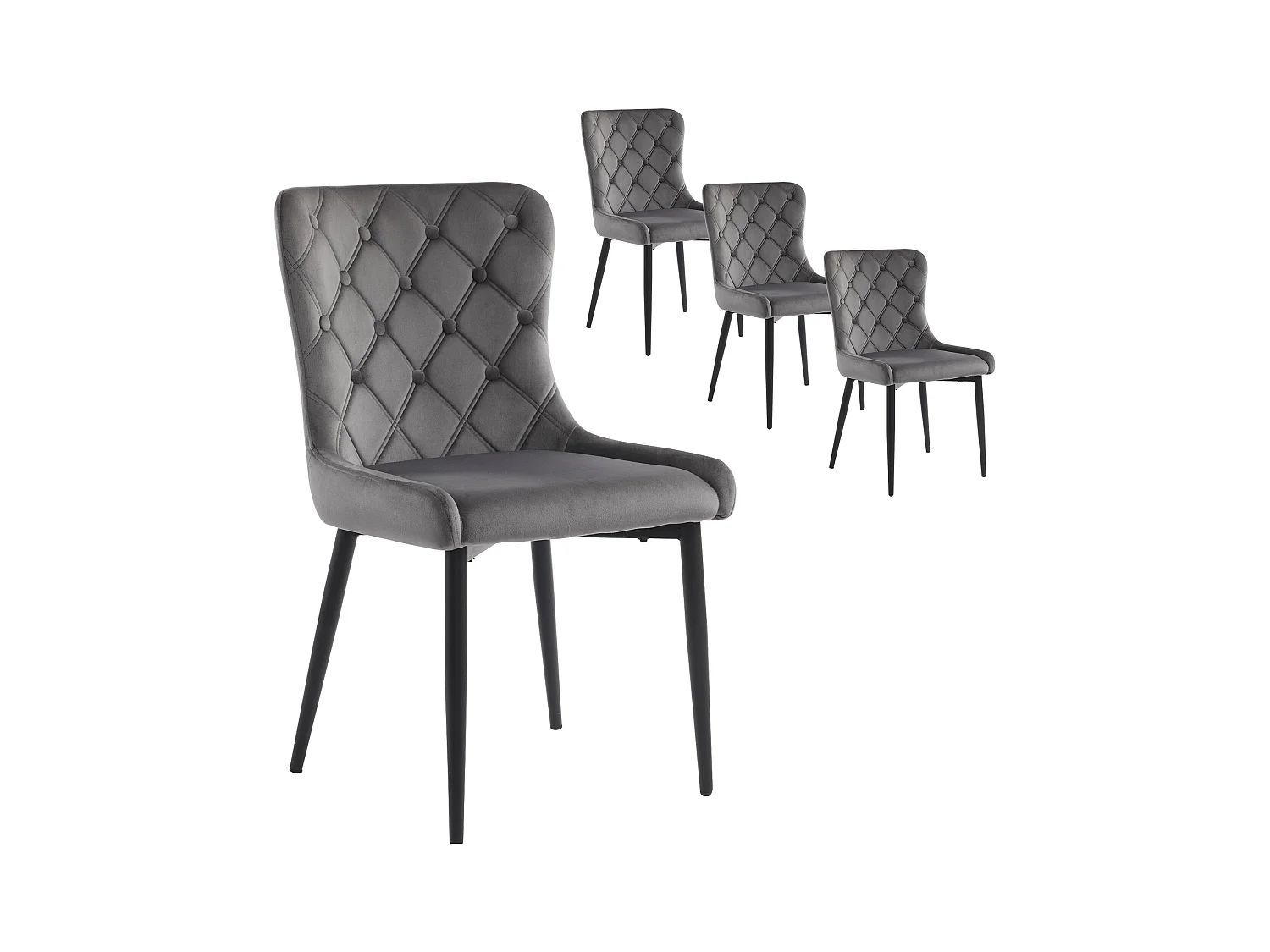 Lot de 4 chaises de salle à manger avec dossier rembourré et pieds en fer noir - velours gris