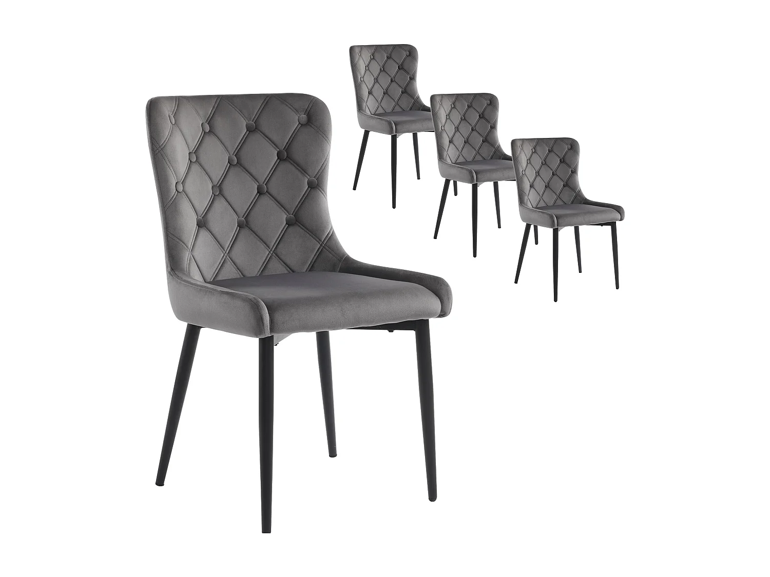 Lot de 4 chaises de salle à manger avec dossier rembourré et pieds en fer noir - velours gris