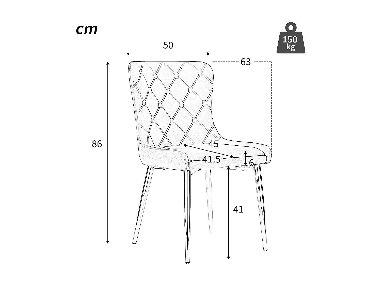 Lot de 4 chaises de salle à manger avec dossier rembourré et pieds en fer noir - velours gris