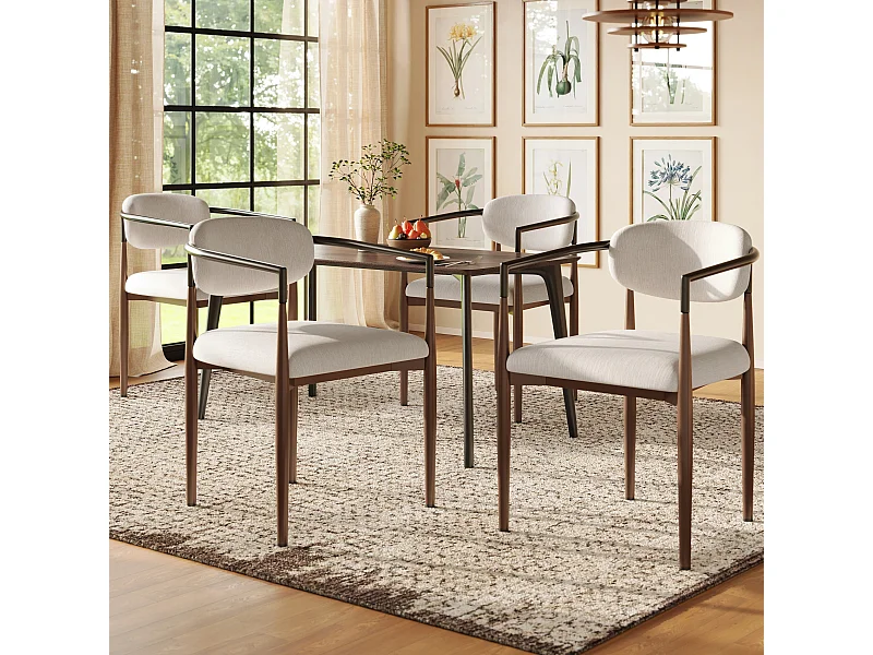 Set di 4 sedie da pranzo, lino beige, design ergonomico, gambe regolabili