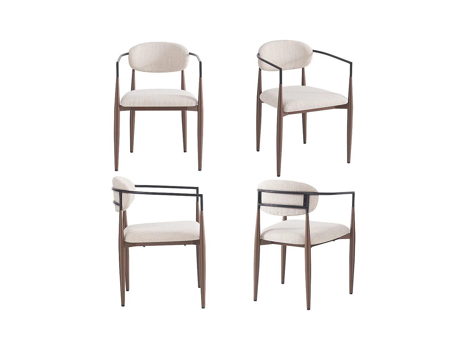 Set di 4 sedie da pranzo, lino beige, design ergonomico, gambe regolabili