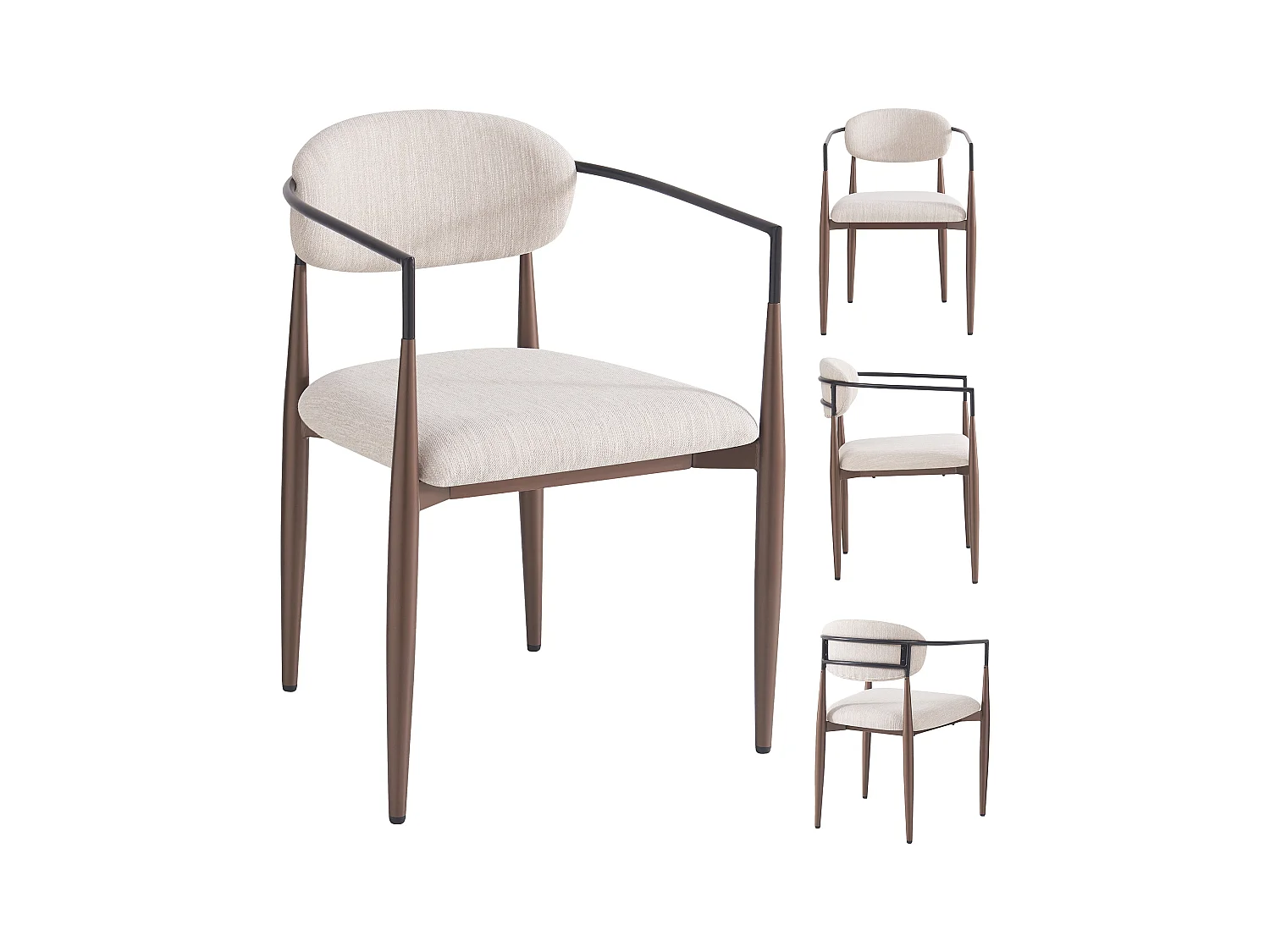 Set di 4 sedie da pranzo, lino beige, design ergonomico, gambe regolabili