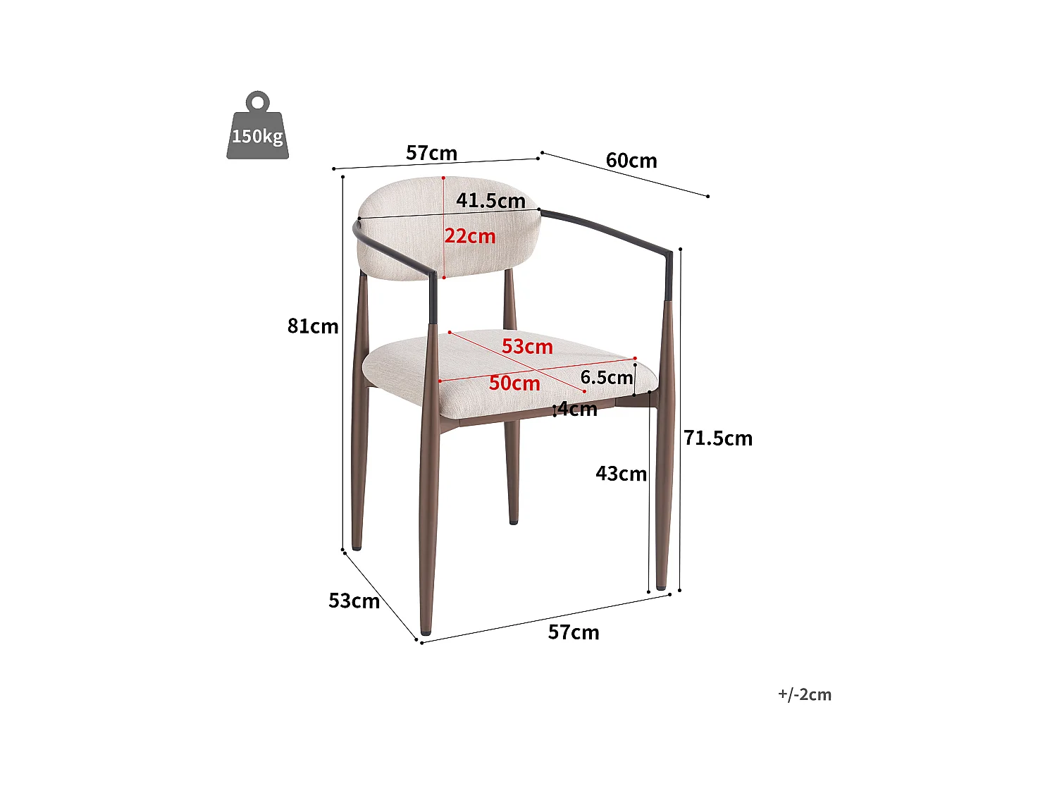 Set di 4 sedie da pranzo, lino beige, design ergonomico, gambe regolabili