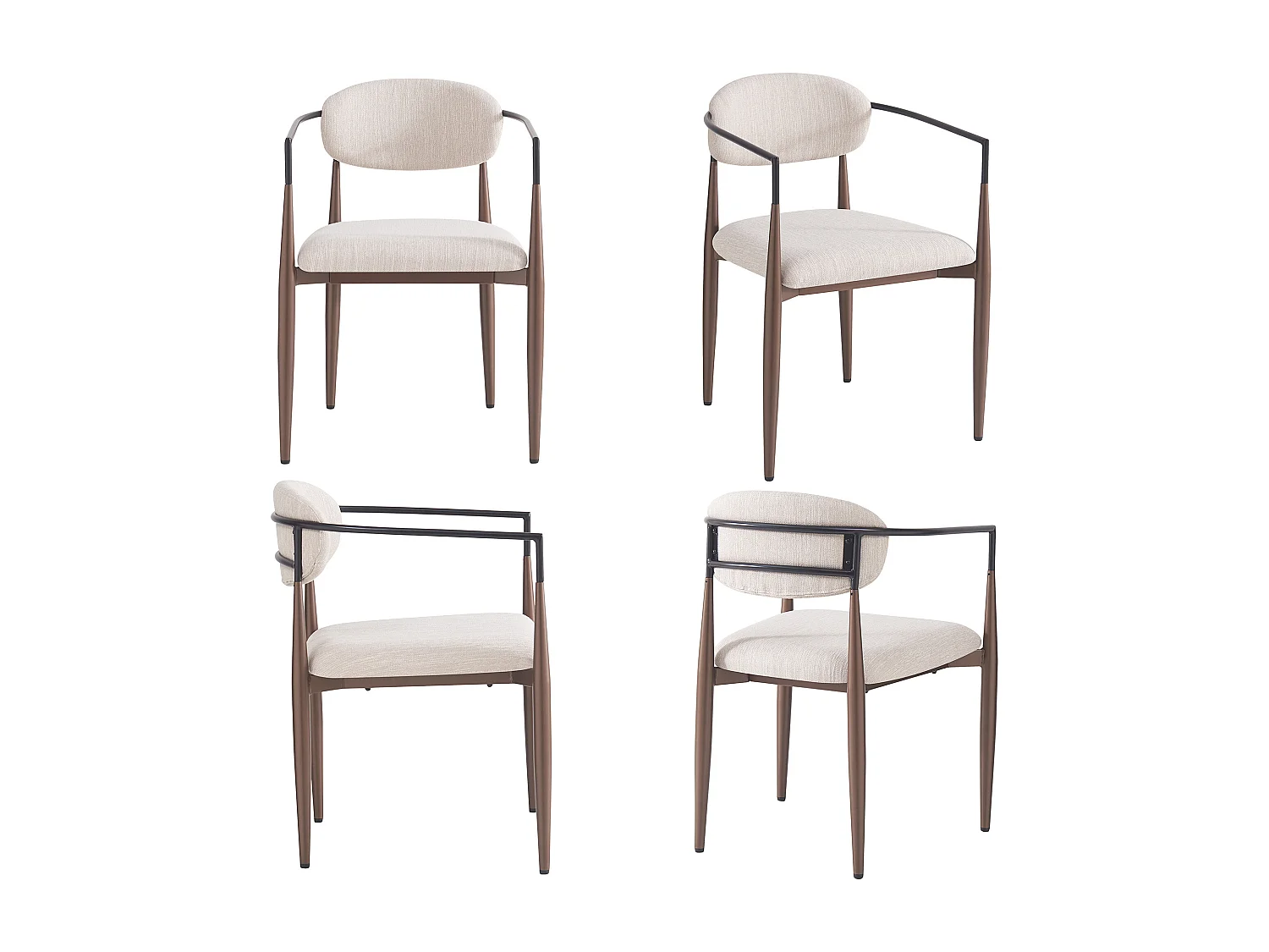 Juego de 4 sillas de comedor, lino beige, diseño ergonómico, patas ajustables