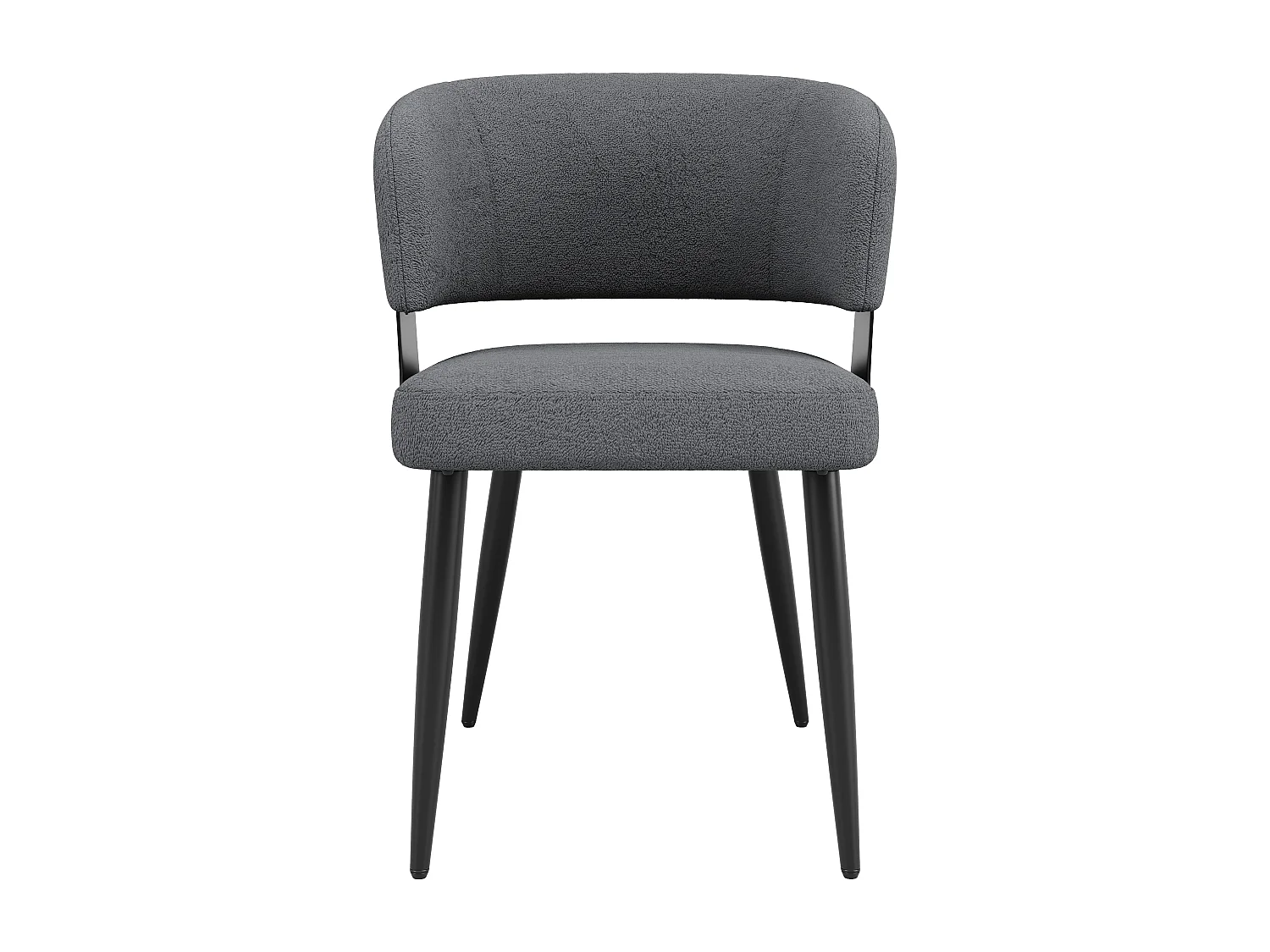 Set van 4 eetkamerstoelen met gebogen rugleuningen en zwarte metalen poten - grijs pluche