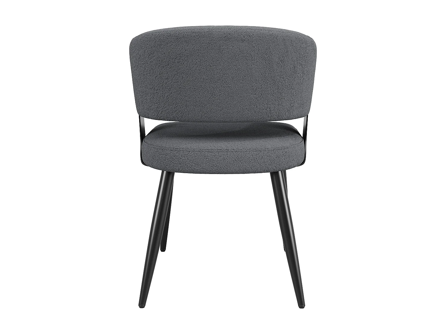 Set van 4 eetkamerstoelen met gebogen rugleuningen en zwarte metalen poten - grijs pluche