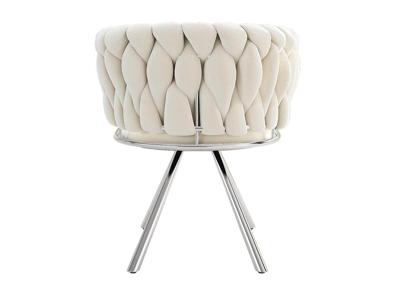 Lot de 2 chaises en velours beige, dossier rembourré, pieds en métal argenté - pour salle à manger et salon