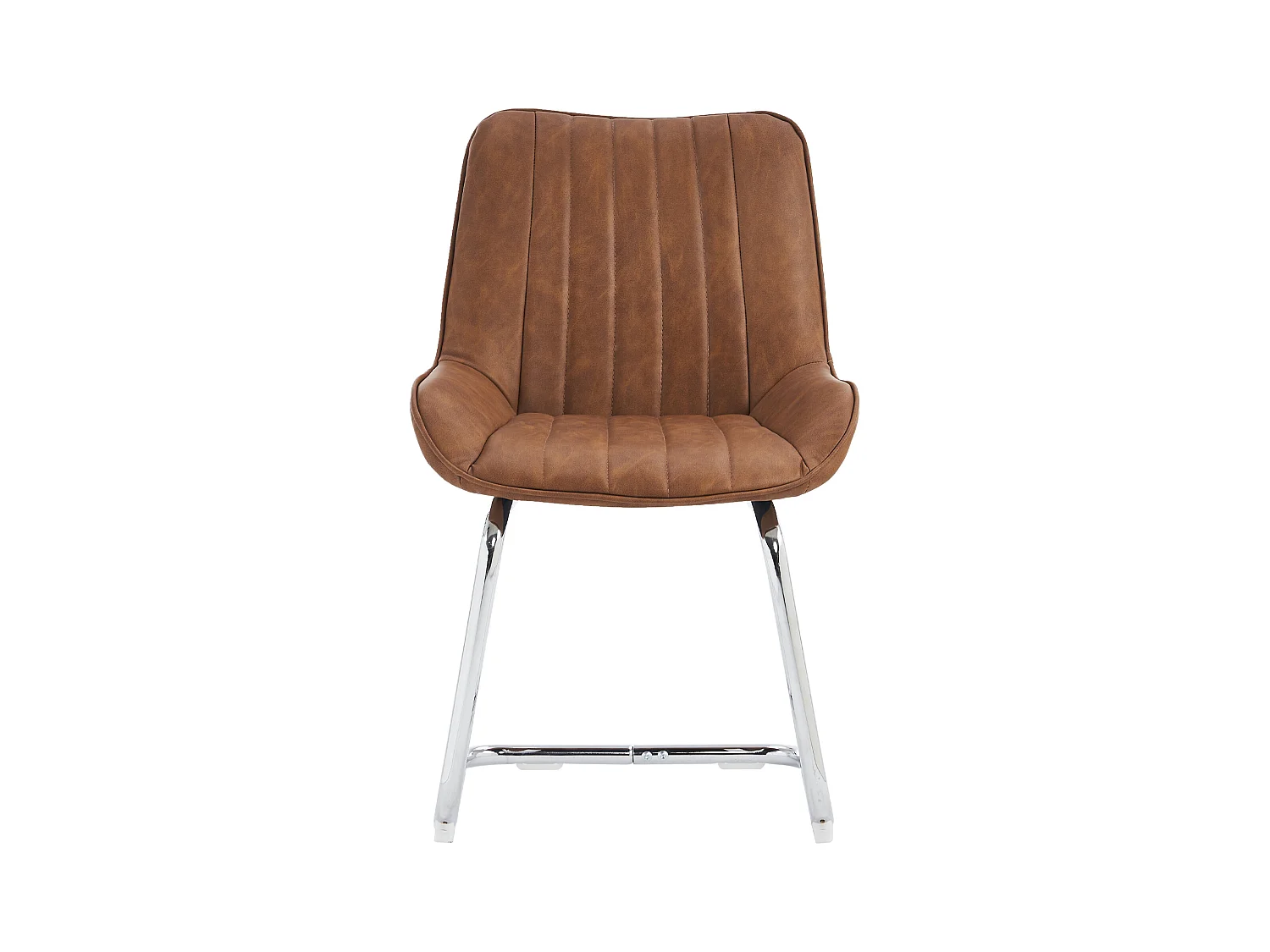 Lot de 2 chaises de salle à manger avec dossier rembourré et pieds en métal argenté - PU marron