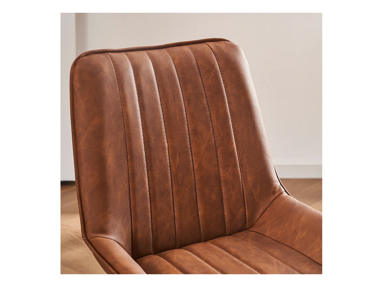 Lot de 2 chaises de salle à manger avec dossier rembourré et pieds en métal argenté - PU marron