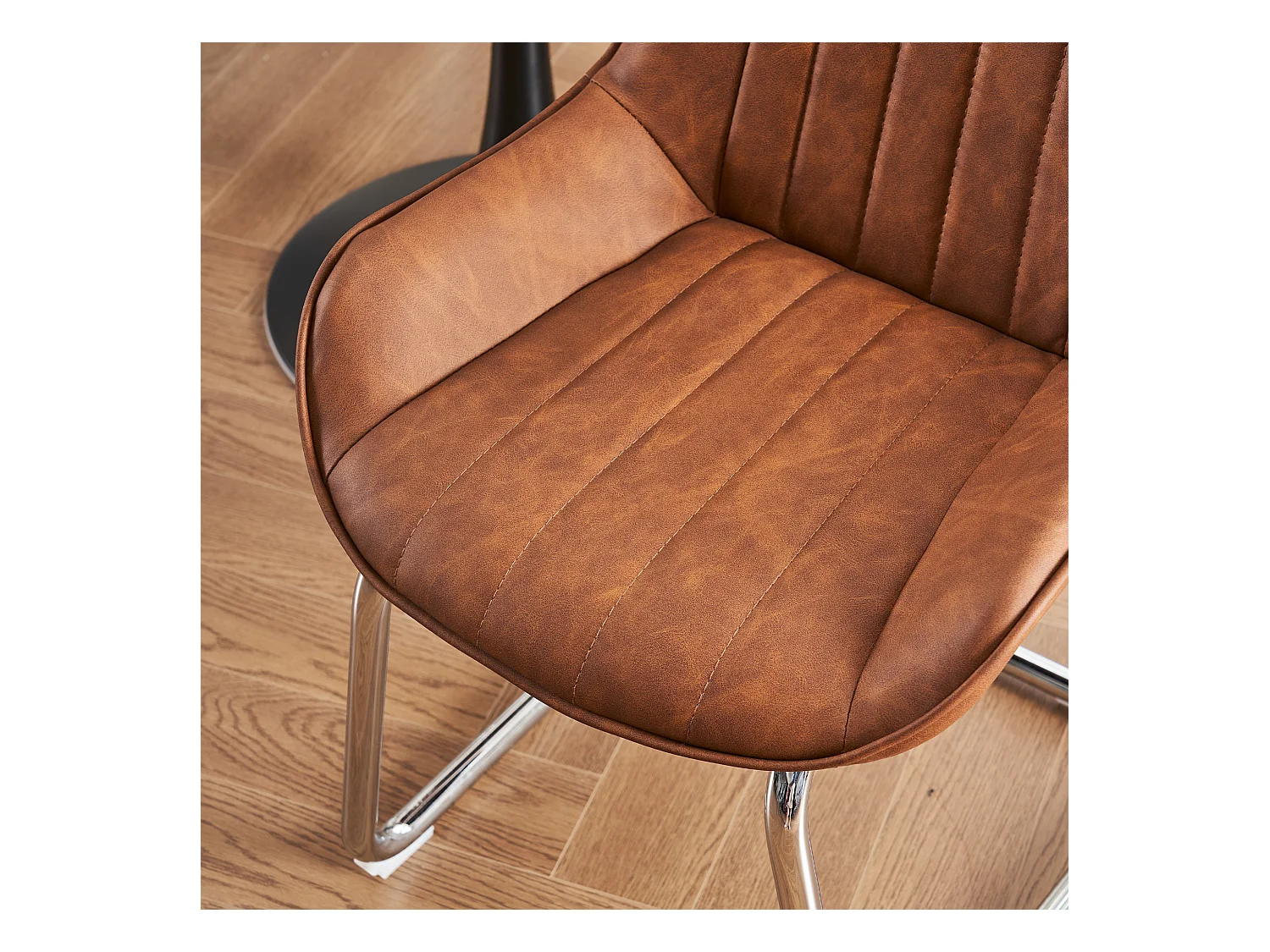 Lot de 2 chaises de salle à manger avec dossier rembourré et pieds en métal argenté - PU marron