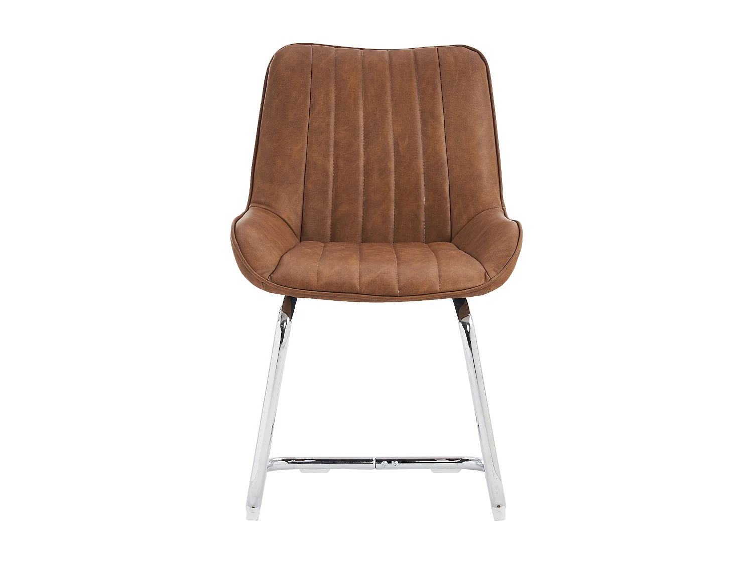 Juego de 2 sillas de comedor con respaldo tapizado y patas de metal plateado - PU marrón