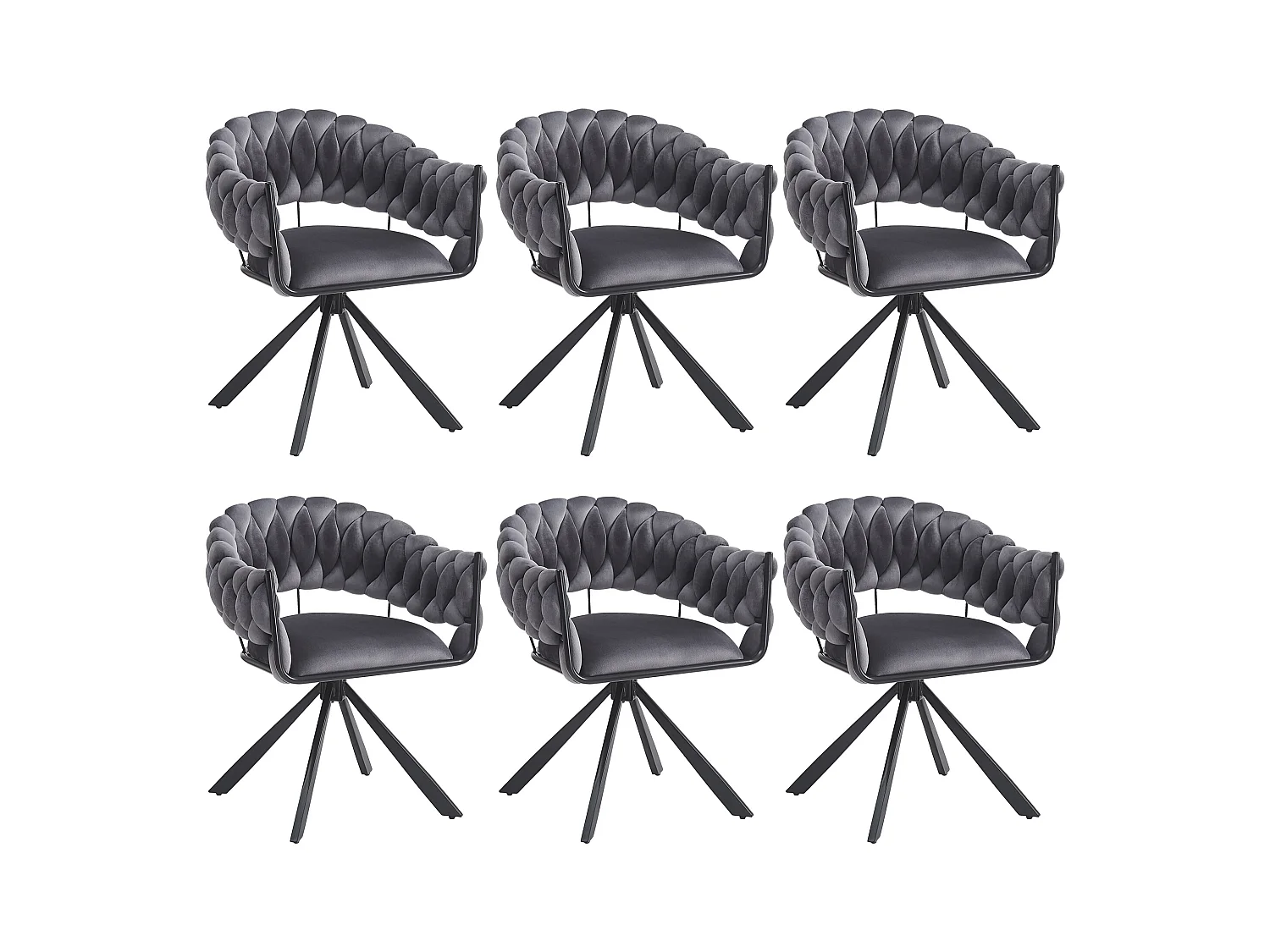 Lot de 6 chaises de salle à manger, velours gris, avec dossiers rembourrés, pieds métal en forme de griffe