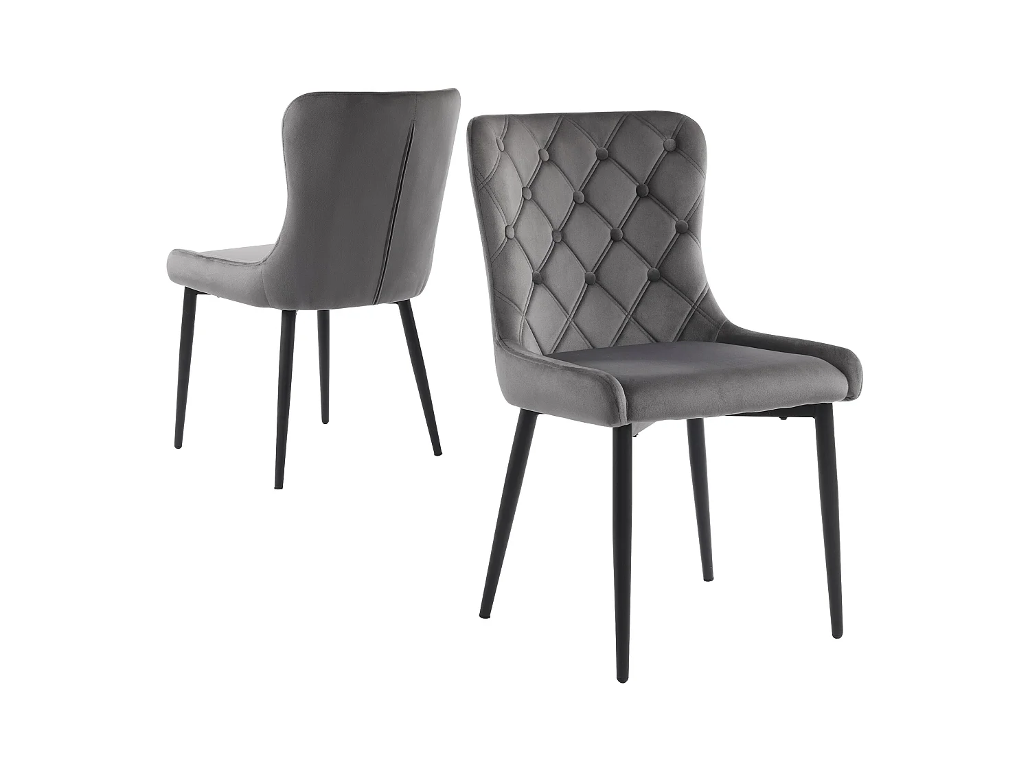 Lot de 2 chaises de salle à manger avec dossier rembourré et pieds en fer noir - velours gris