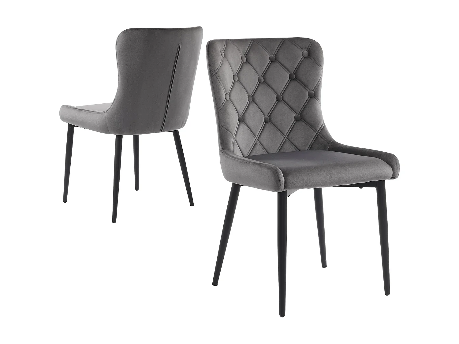 Lot de 2 chaises de salle à manger avec dossier rembourré et pieds en fer noir - velours gris