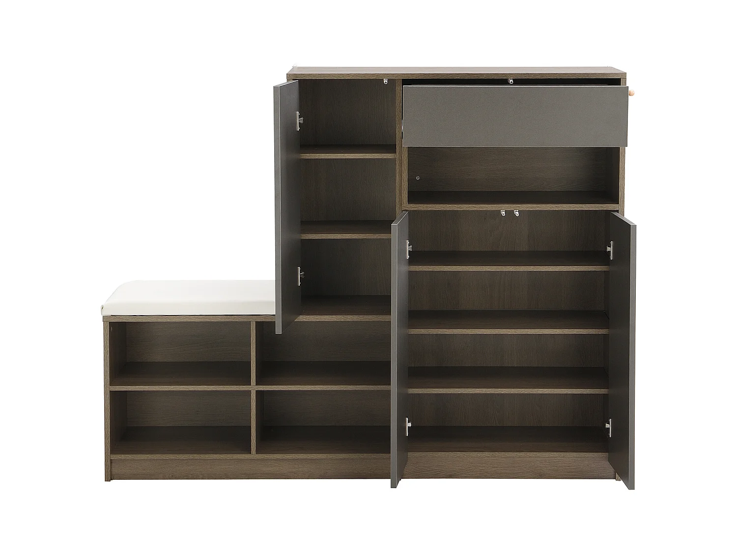 Meuble à chaussures avec banc à chaussures, 3 portes et 1 tiroir, bois et gris - pour le couloir