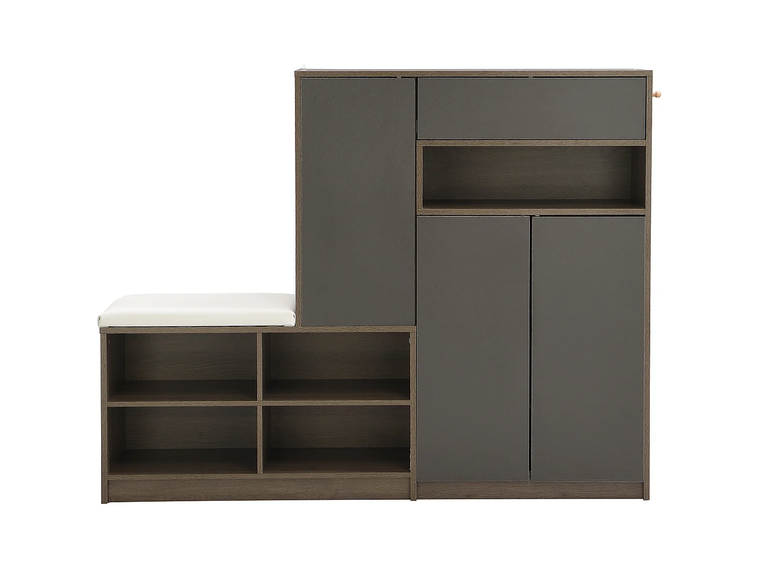 Meuble à chaussures avec banc à chaussures, 3 portes et 1 tiroir, bois et gris - pour le couloir