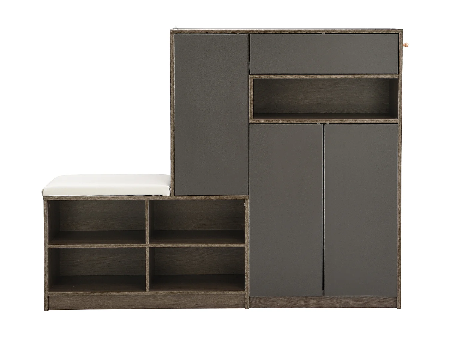 Meuble à chaussures avec banc à chaussures, 3 portes et 1 tiroir, bois et gris - pour le couloir