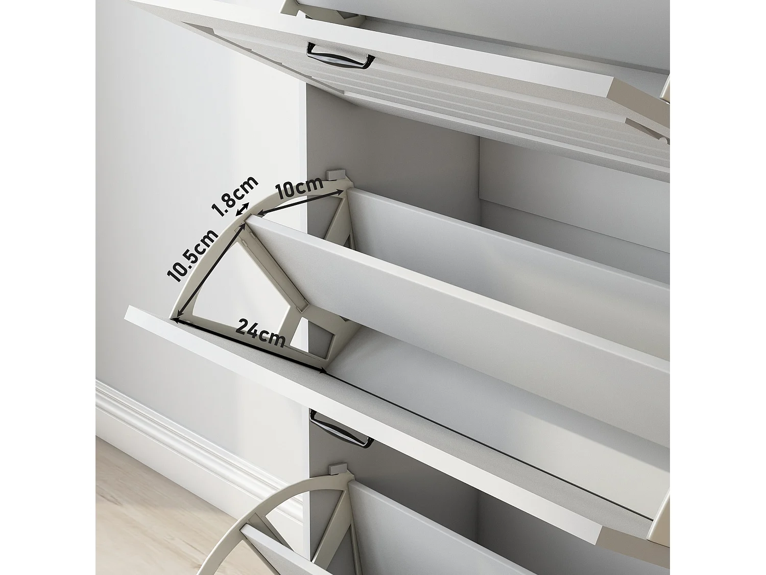 Meuble à chaussures d'entrée avec 3 portes à abattant et 2 tiroirs - blanc et naturel