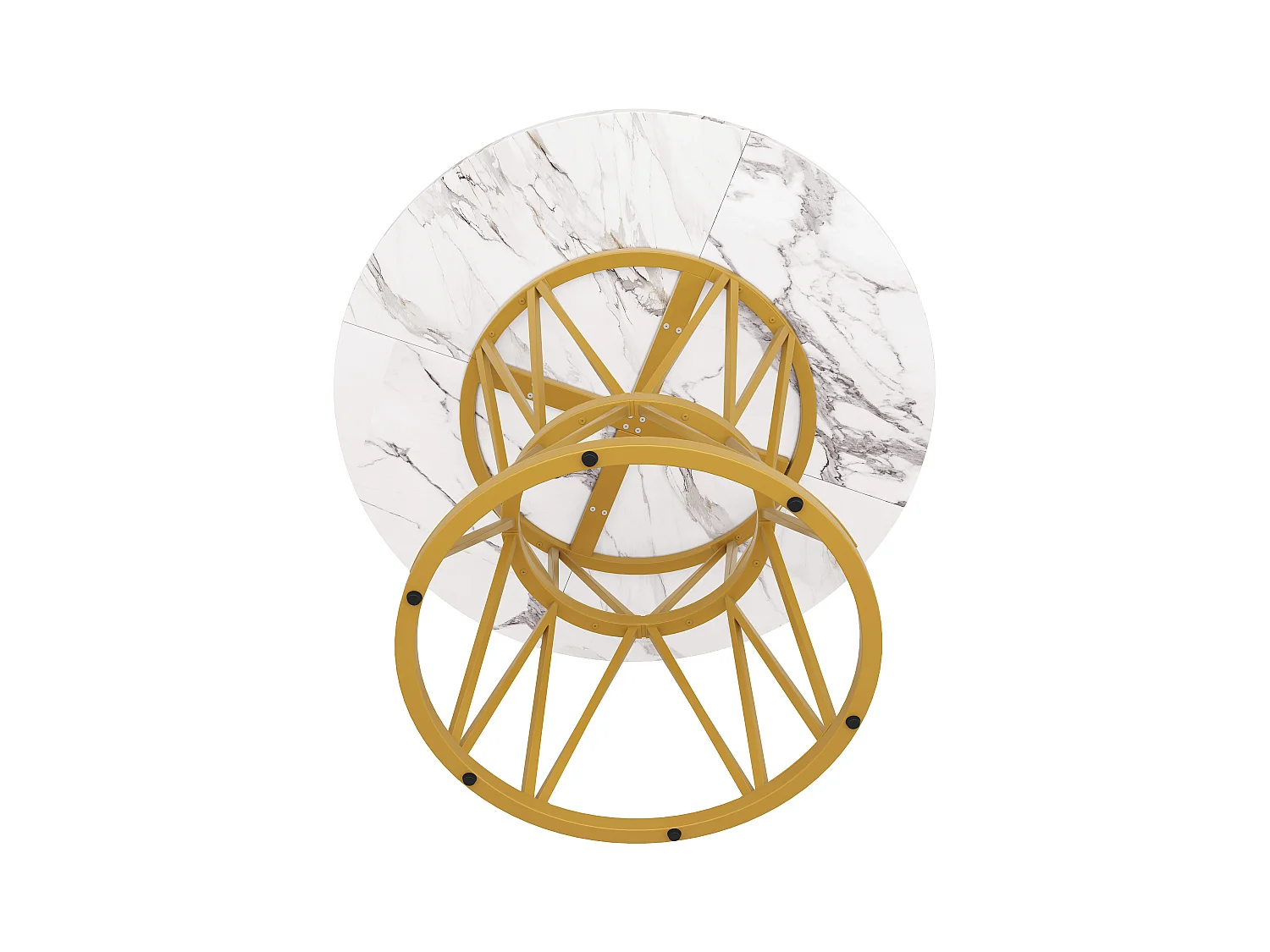 Table à manger ronde 100 cm, plateau en MDF effet marbre PVC, pieds en métal doré - pour salle à manger et salon